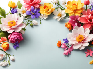Colourful spring flowers with white copy space. Beautiful mockup spring background Illustration design.