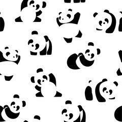 seamless panda silhouette pattern vector