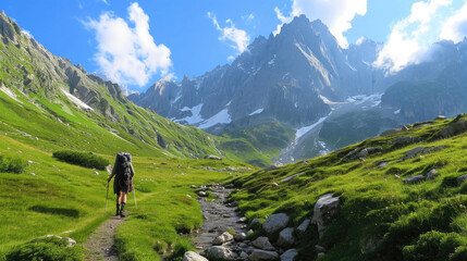 Fototapeta na wymiar A photo depicting the thrill of exploring the untamed wilderness in the heart of the Alps