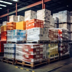 cartons stacked in a warehouse
