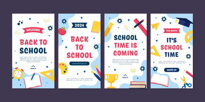 Back to School Social Media Template Collection. School Time Announcement Set