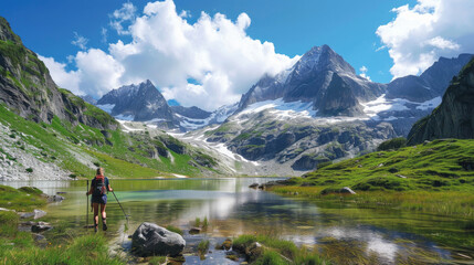 Fototapeta na wymiar A photo depicting the thrill of exploring the untamed wilderness in the heart of the Alps