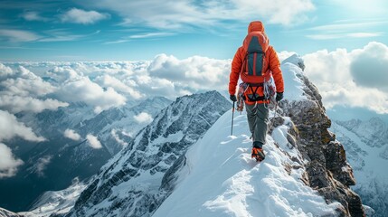 A mountain climber conquering a peak, symbolizing the triumph of optimism in overcoming challenges. [Mountain climber conquering peak