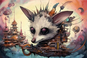 Abstract possum adventure illustration with majestic wildlife and futuristic design. Generative AI