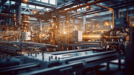 Fototapeta premium Machinery and industrial equipment. Production and assembly lines within a modern manufacturing facility. Advanced technologies in a factory.