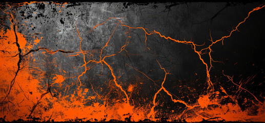 Abstract grunge with orange lightning on a dark backdrop.