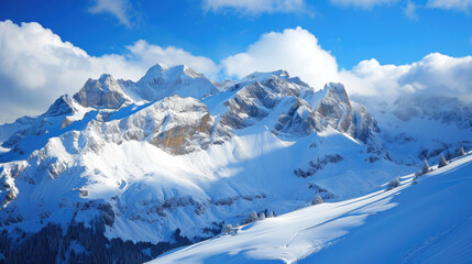 Fototapeta na wymiar The serene beauty of the Alps adorned with pristine snow covering the towering peaks