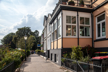 Obraz premium Fascades of old Captain`s Homes at Hamburg Oevelgoenne