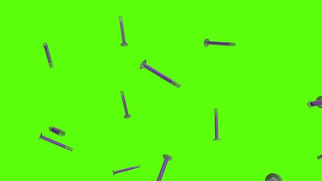 Graduated cylinder background. Falling glass graduated test tubes over green screen or chroma key. Rain of tes tubes across the screen.