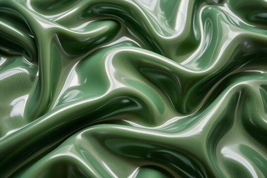 D&eacute;tail de texture de latex &eacute;tir&eacute; de couleur vert aux reflets et plissures prononc&eacute;s