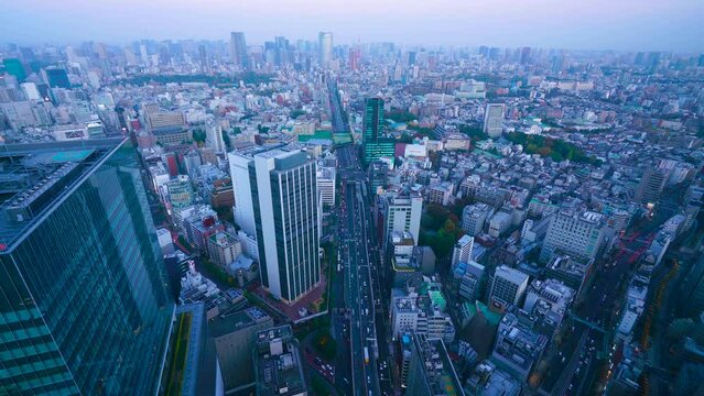 Tokyo Time lapse - Sunset view of Tokyo Tower and Roppongi Minato Ward direction cityscape seen from Shibuya