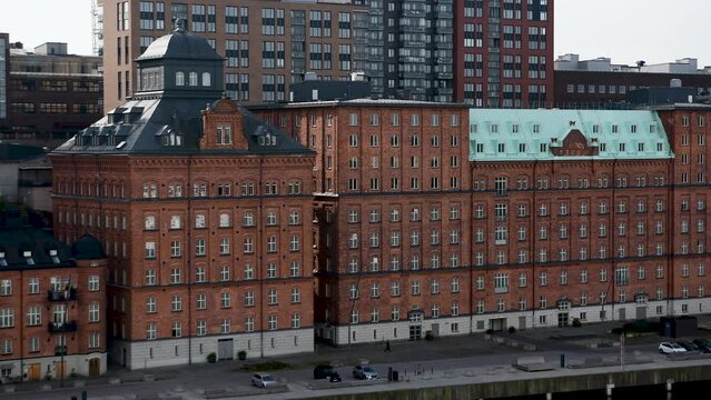 STOCKHOLM, SWEDEN, SEP 2th, 2023: Old mill building "Kvarnen Tre kronor", Nacka, Stockholm  Kvarnholmen