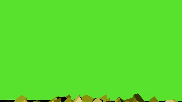 The yellow wall collapses and a green screen appears. 3D animation. Video effect for content editing.