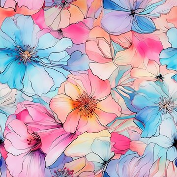 flowers, alcohol ink, pastel colors © singgih