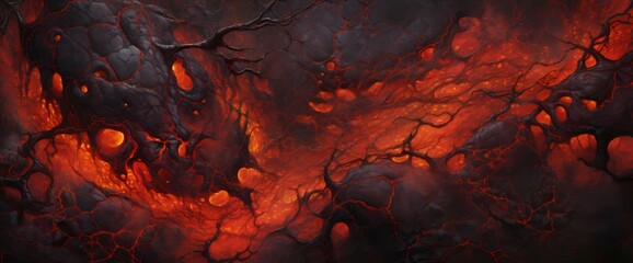 The surreal dance of fiery veins on a lava stone canvas, resembling an otherworldly painting from...
