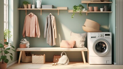 Efficient and Stylish Compact Scandinavian Laundry Area with High-End Appliances and Modern Design - AI-Generative