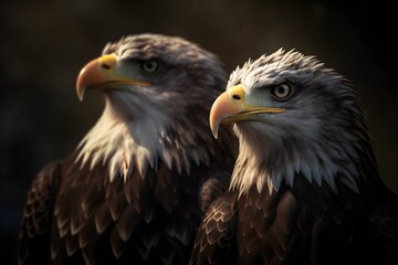 two eagles looking at each other on a gray background