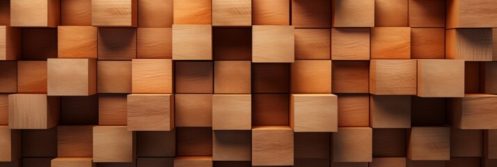 wooden wall background, carved painted wooden blocks. different shades and types of wood. banner, natural backdrop. woodworking products.