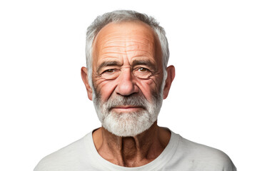 Obraz premium Portrait of senior man isolated on transparent background, Serious retired man looks at the camera