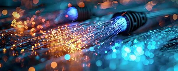 Colorful fibre cable or optics wires cable - obrazy, fototapety, plakaty
