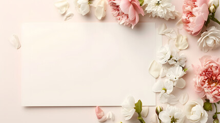 Obraz na płótnie Canvas Elegant Floral Wedding Invitation Mockup with Blank Space and Spring Flowers