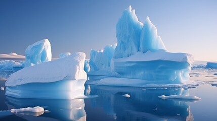 antarctic, blue iceberg floating in the ocean. a block of ice in the water. a cold winter landscape.