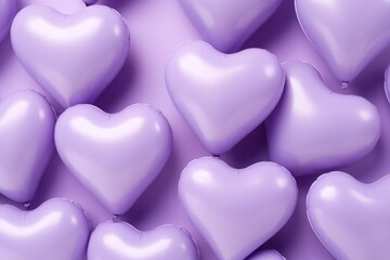Obraz premium Valentine's Day concept. lilac foil balloons in the shape of a heart. love. festive background, backdrop. a greeting card.