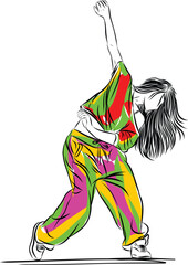 Dancer perform hiphop. Performer in freestyle street dance. Young woman jumping in hip hop pose - 715027734