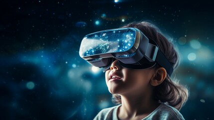 Child wearing virtual reality glasses. VR glasses