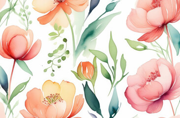 painted floral pattern on white backdrop. colorful watercolor illustration of field flowers..