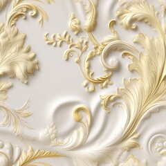 seamless pattern with plaster texture swirls on a white wall, gold and beige color