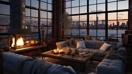 Contemporary Industrial Winter Lounge with Stylish Furniture and Minimalistic Decor - AI-Generative