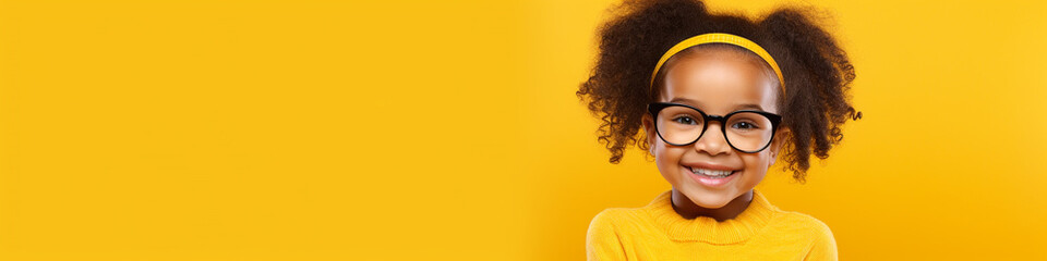 Happy little african girl isolated on solid yellow background