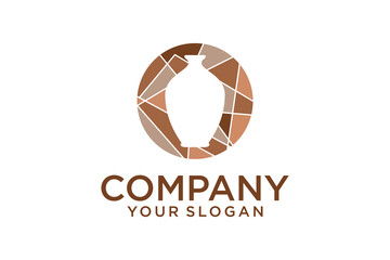 Pottery ceramic logo design. Vase and branch vector logo type. Bohemian pottery logo template. Pottery Studio Logo