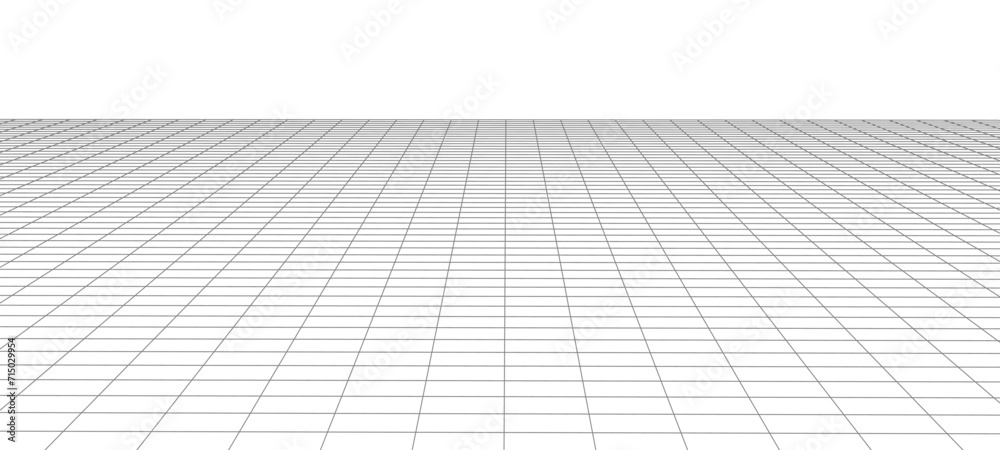 Wall mural abstract perspective background. 3d wireframe vector mesh on white background.