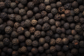 Aromatic Essence: Close-Up of Black Peppercorns, Textured Spice Detail - obrazy, fototapety, plakaty