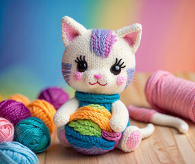 Rainbow knitted kitten