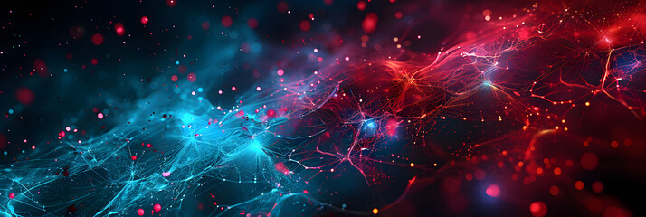 Abstract banner in blue red color as ai intelegence and neuronal red, computing and neural network. - obrazy, fototapety, plakaty