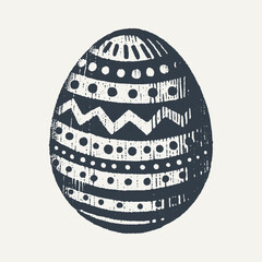 Decorated Easter Egg. Vintage black and white block print style hand drawn vector illustration with grunge texture.