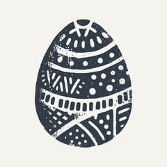 Decorated Easter Egg. Vintage black and white block print style hand drawn vector illustration with grunge texture.