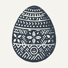 Decorated Easter Egg. Vintage black and white block print style hand drawn vector illustration with grunge texture.