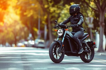 Obraz na płótnie Canvas A modern electric motorbike on the road.