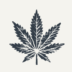 Cannabis. Vintage block print style grunge effect vector illustration. Black and white.
