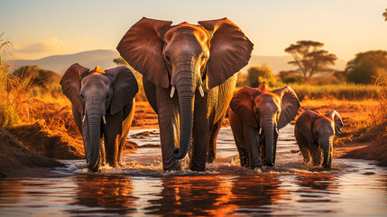 African Elephant Gathering by the Watering Hole.