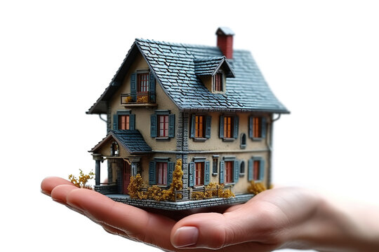 Hand holding model house for buying real estate concept