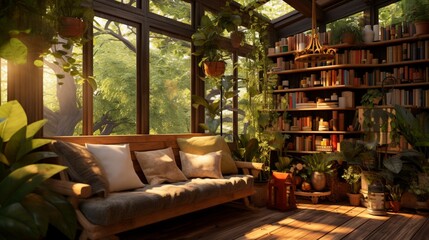 Fototapeta premium Transformed Garden Shed into a Bohemian Haven with Cozy Setting - AI-Generative