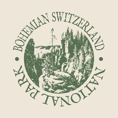 Bohemian Switzerland, Czech Republic Illustration Clip Art Design Shape. National Park Vintage Icon Vector Stamp.