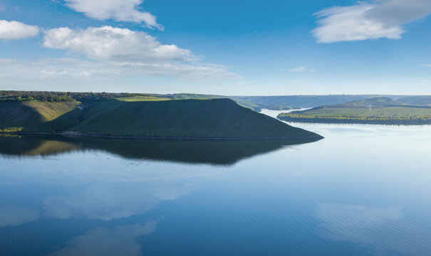 Amazing spring sunset view on the Dnister River Canyon, Bakota Bay, Khmelnytsky region, Ukraine.