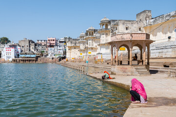 views of pushkar lake and ghats, india