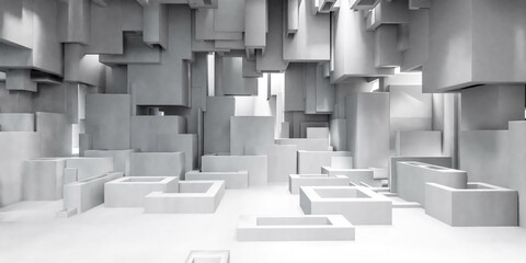 A Room Filled With Numerous White Boxes 3d render illustration